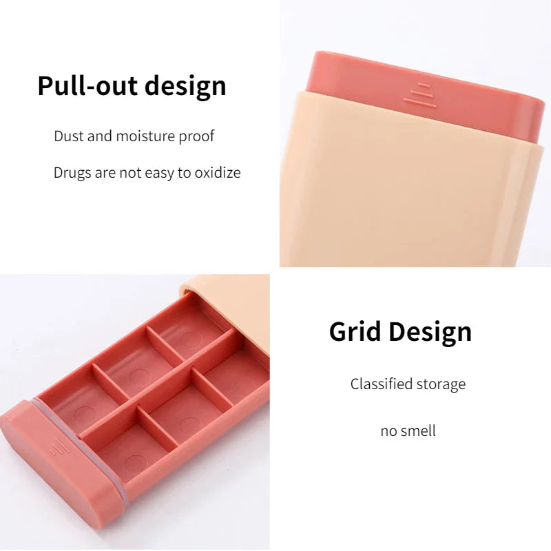 Mini Portable 7-Day Pill Organizer – 6-Compartment Travel Vitamin & Medicine Case