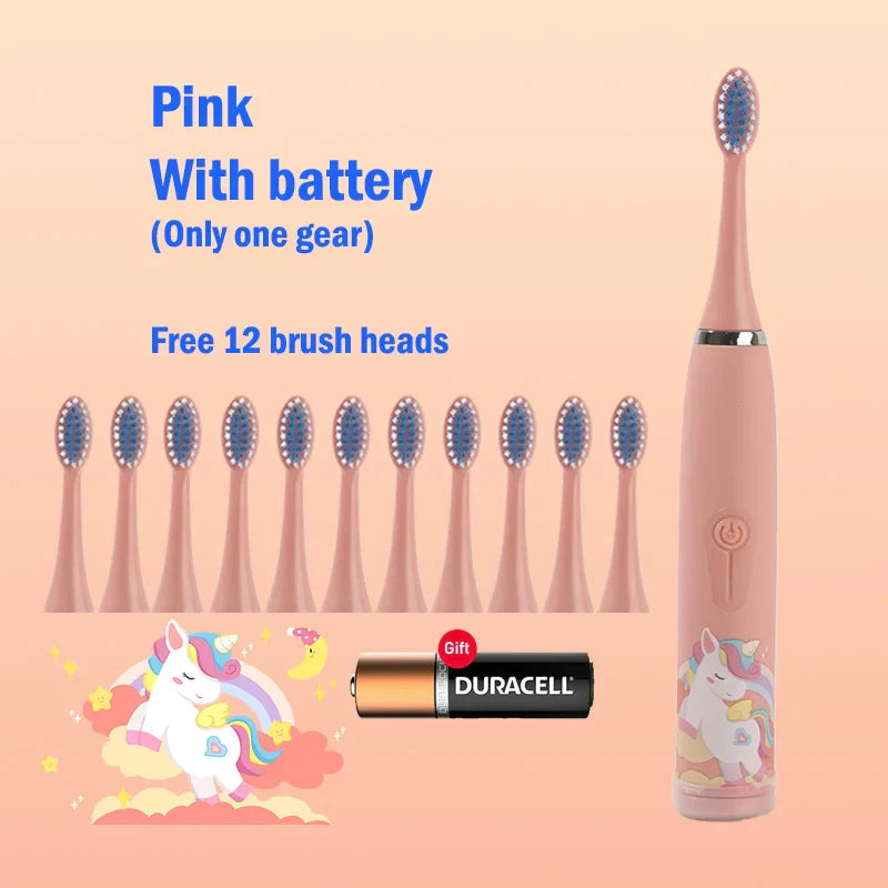 Children's Ultrasonic IPX7 Electric Toothbrush with Replacement Head