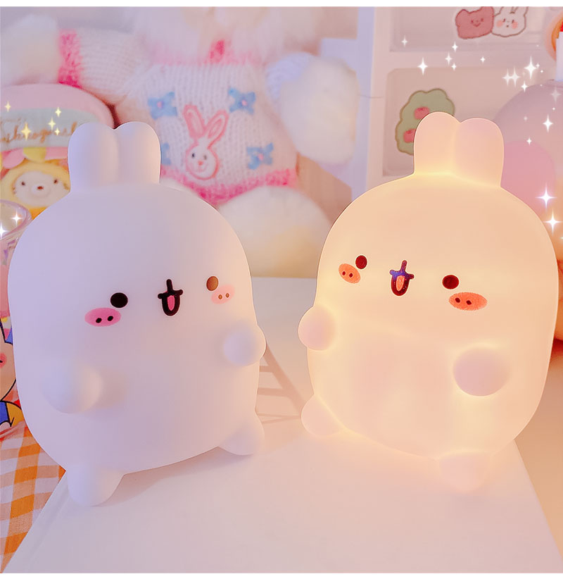 Happy Bunny night light, glowing bunny-shaped lamp with two-tone cute face