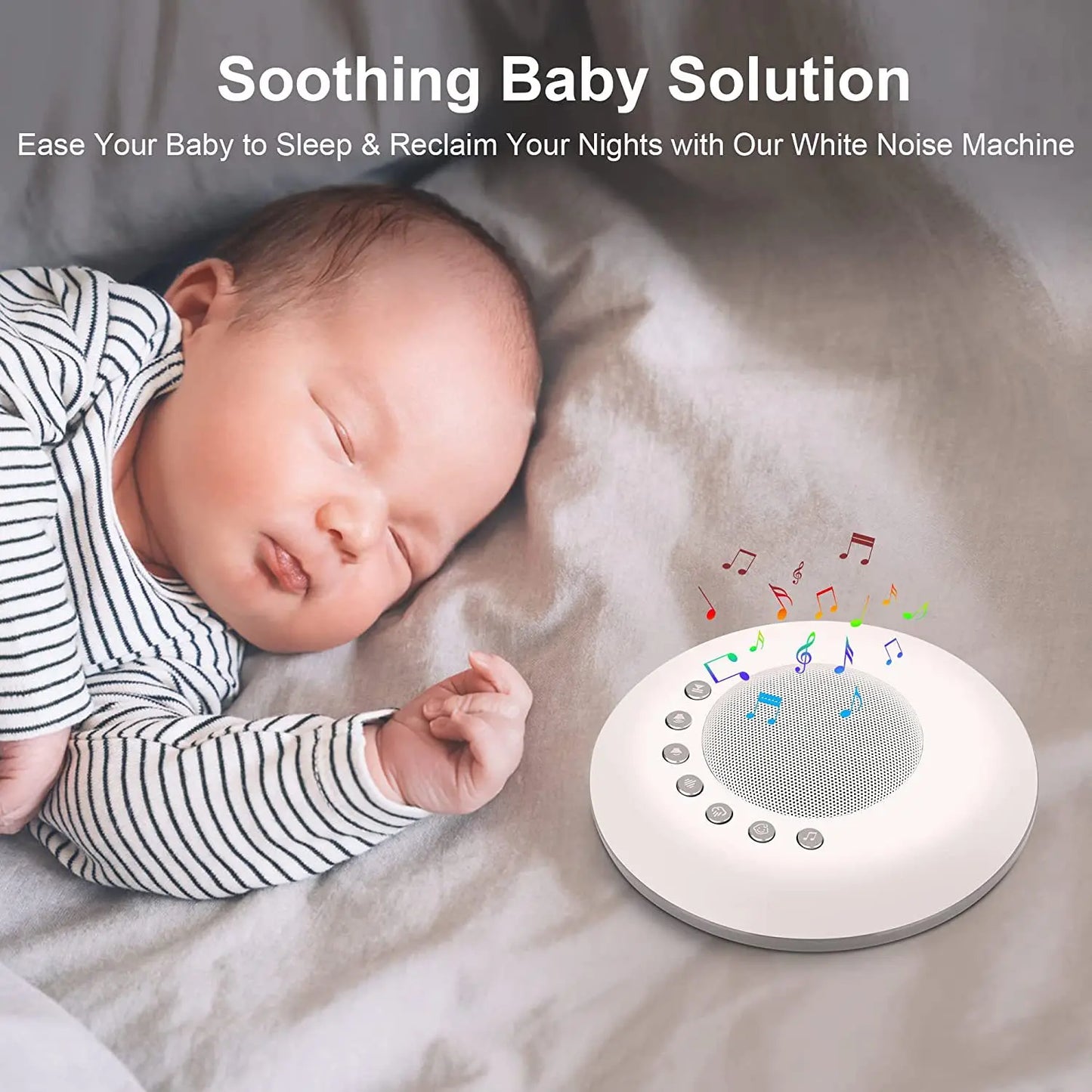 Portable Baby White Noise Machine 28 Soothing Sounds 4 Timers & Memory USB-C Rechargeable with Optional Night Light