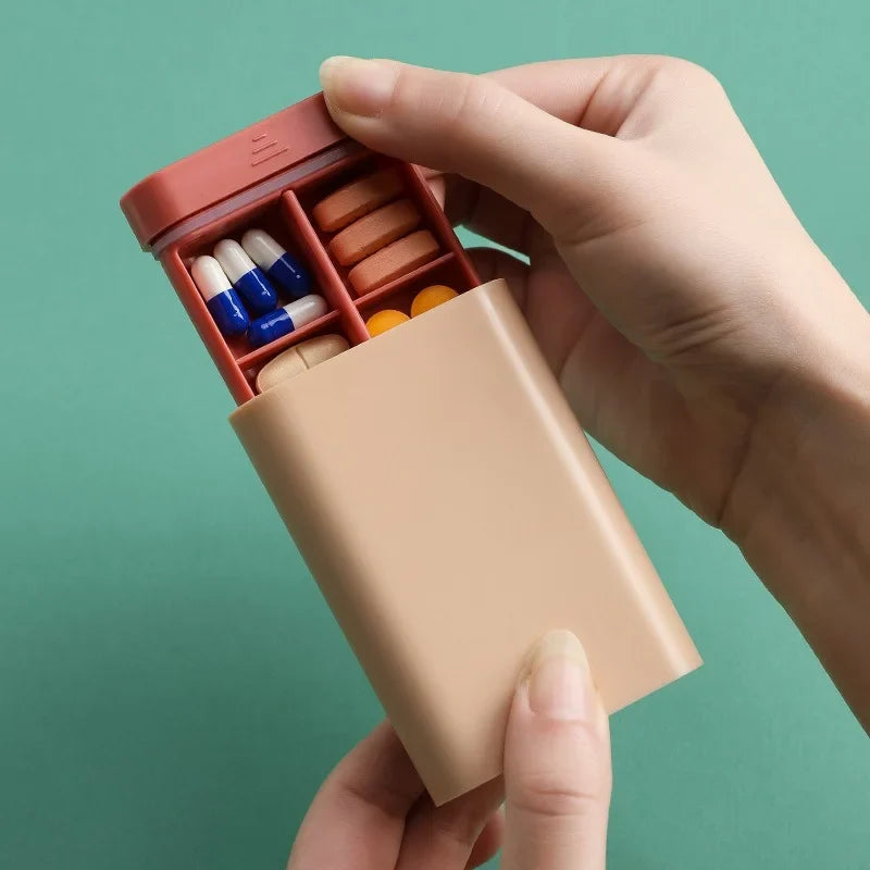 Mini Portable 7-Day Pill Organizer – 6-Compartment Travel Vitamin & Medicine Case