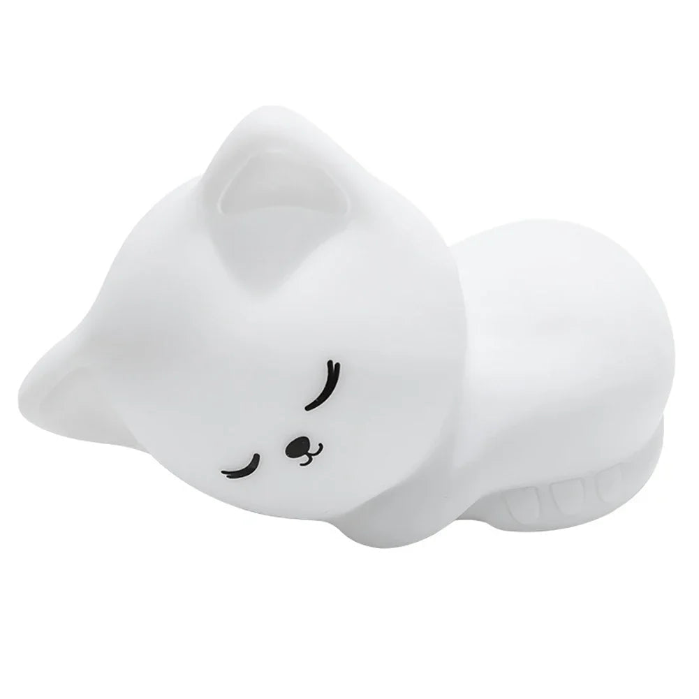Sleepy kitty night light, white cat design with black face features
