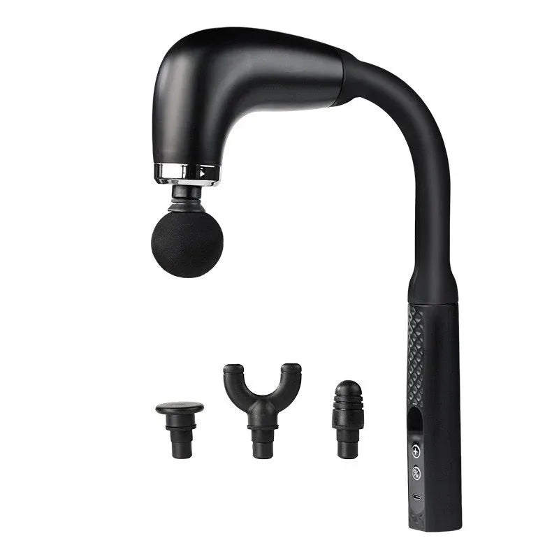 Electric fascia massage gun in black with three attachment heads