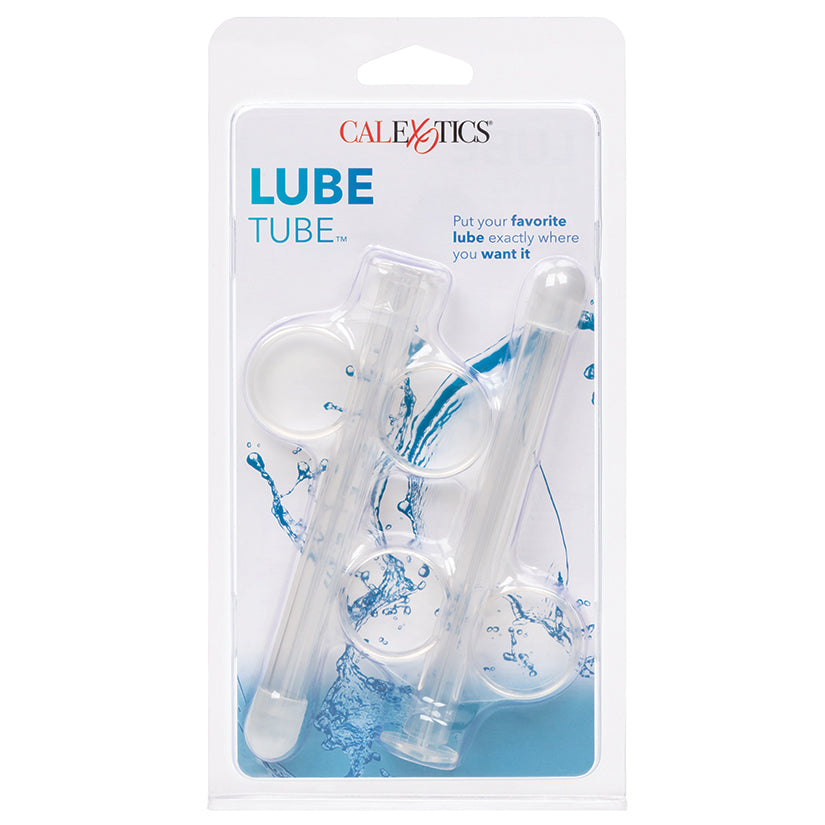 CALExTICS lube tube blister pack with two clear applicator tubes, clear plastic holder