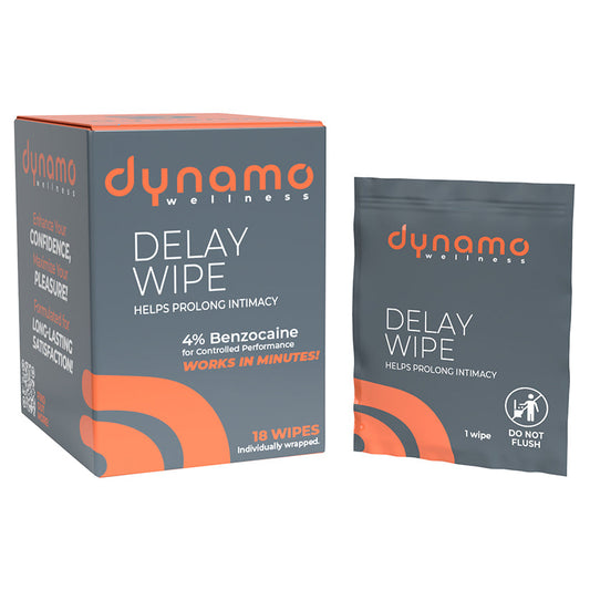 Delay wipe pack with 4% benzocaine, 18 individually wrapped wipes