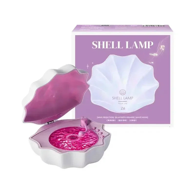 Shell-shaped Bluetooth speaker night light, purple body with pink glowing light interior