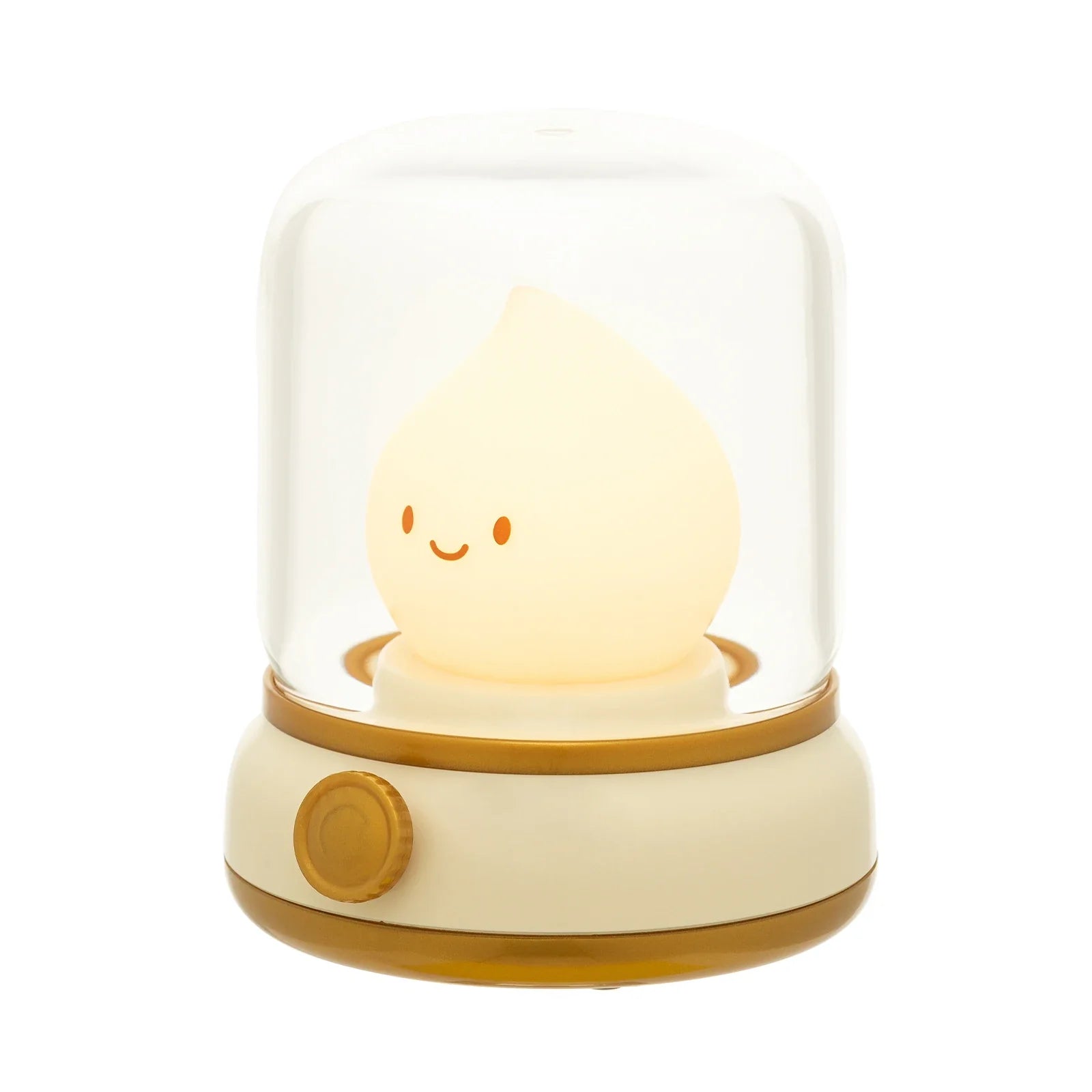 Green flame lantern night light with clear dome cover and glowing flame character.