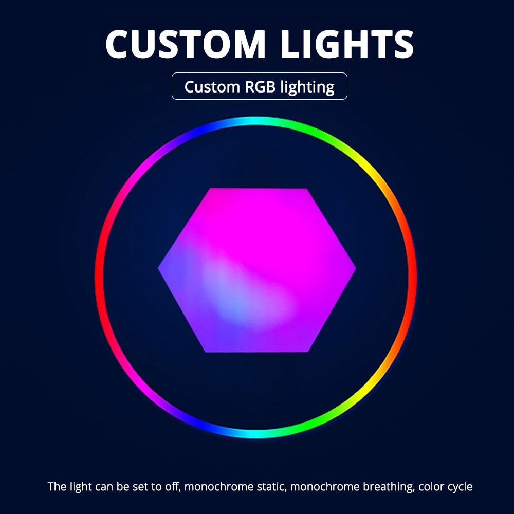 Single RGB hexagon LED light with surrounding glowing color ring
