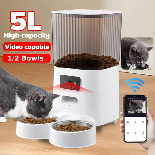 5L Smart WiFi Pet Feeder with HD Camera — Automatic Cat & Dog Food Dispenser, Programmable Timer & 304 Stainless Steel Bowl