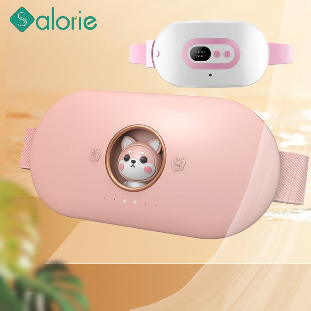 Pink heating belt with adjustable fabric strap and built-in control panel