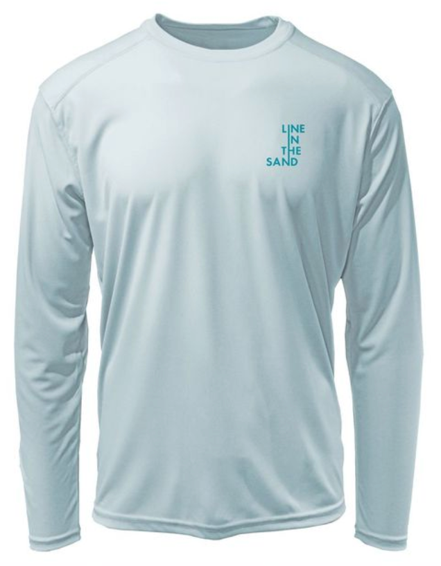 Men's Seize the Ray light-blue long-sleeve rashguard, front view with chest logo
