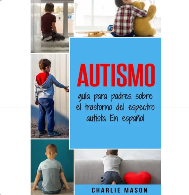 Book cover titled Autismo featuring photos of children and a red heart