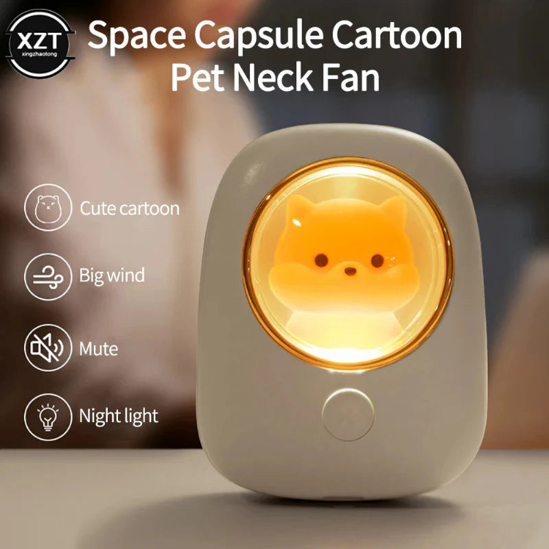 White neck fan with glowing Shiba Inu cartoon window