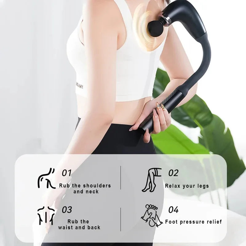Handheld electric fascia massager using round head on shoulder