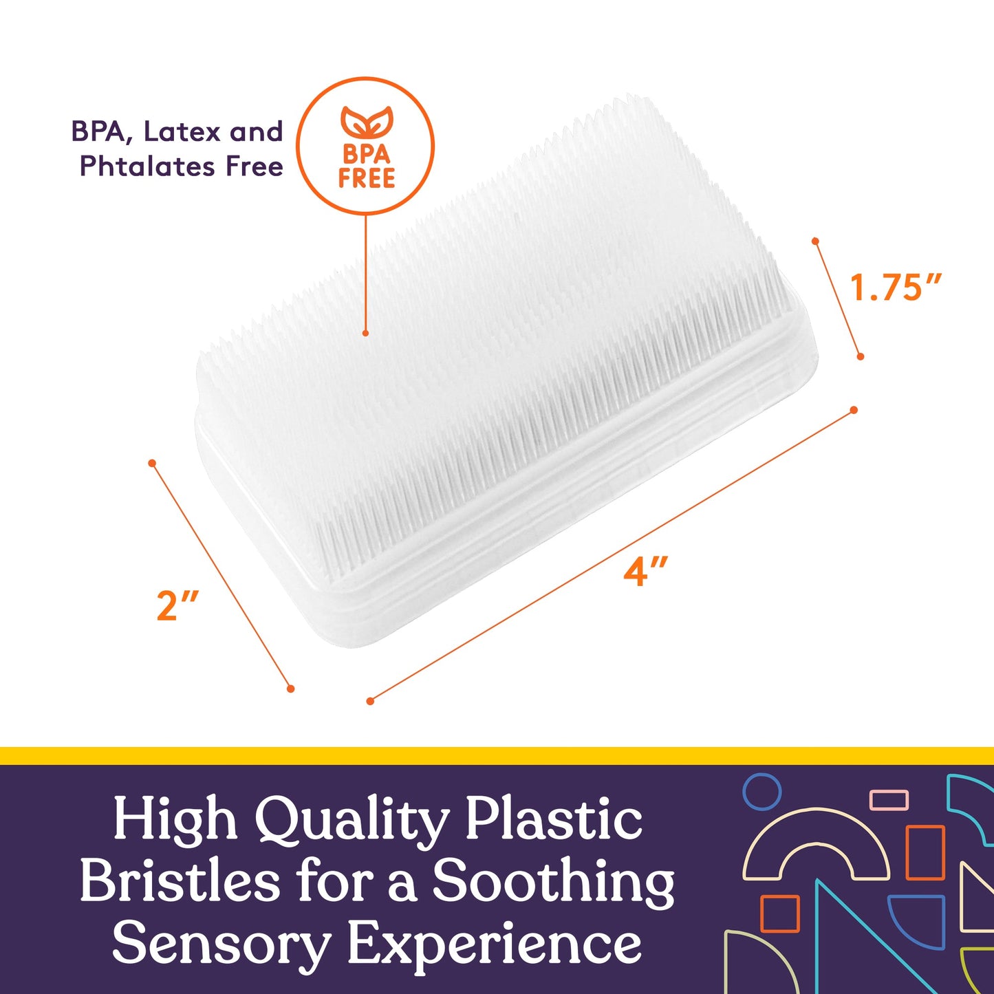 Sensory therapy brush with soft white bristles and a protective plastic case.