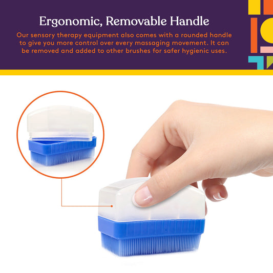 Sensory therapy brush with detachable rounded handle and compact grip