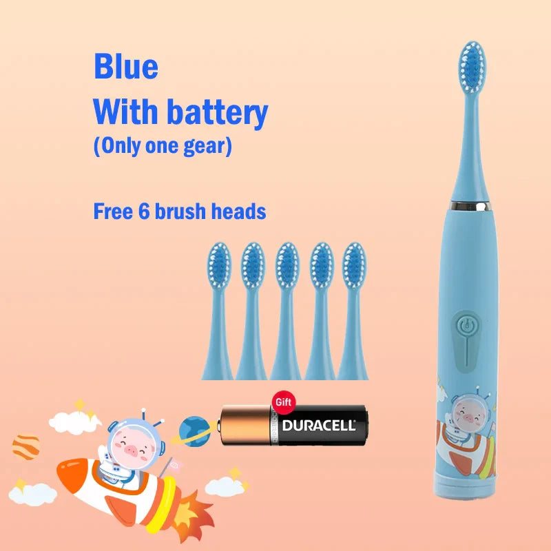 Children's Ultrasonic IPX7 Electric Toothbrush with Replacement Head