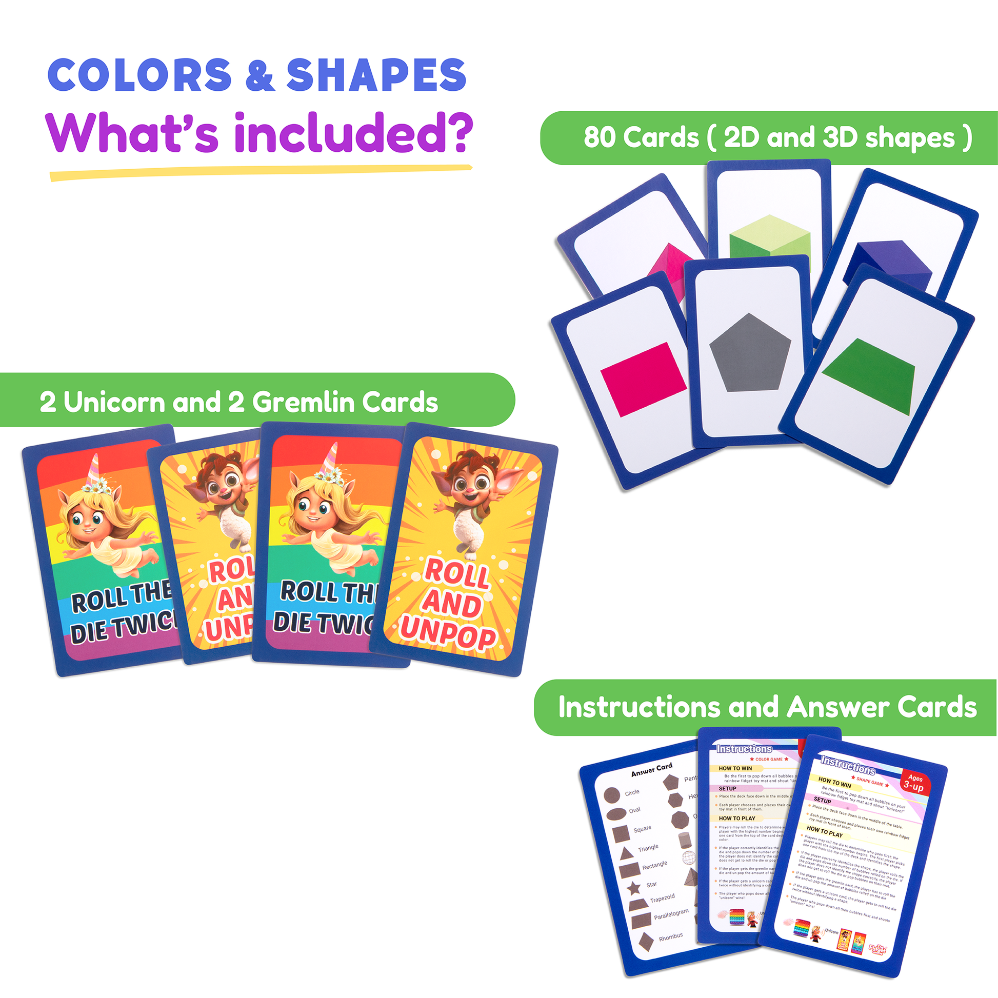 80-card 2D and 3D shapes set with instruction and answer cards