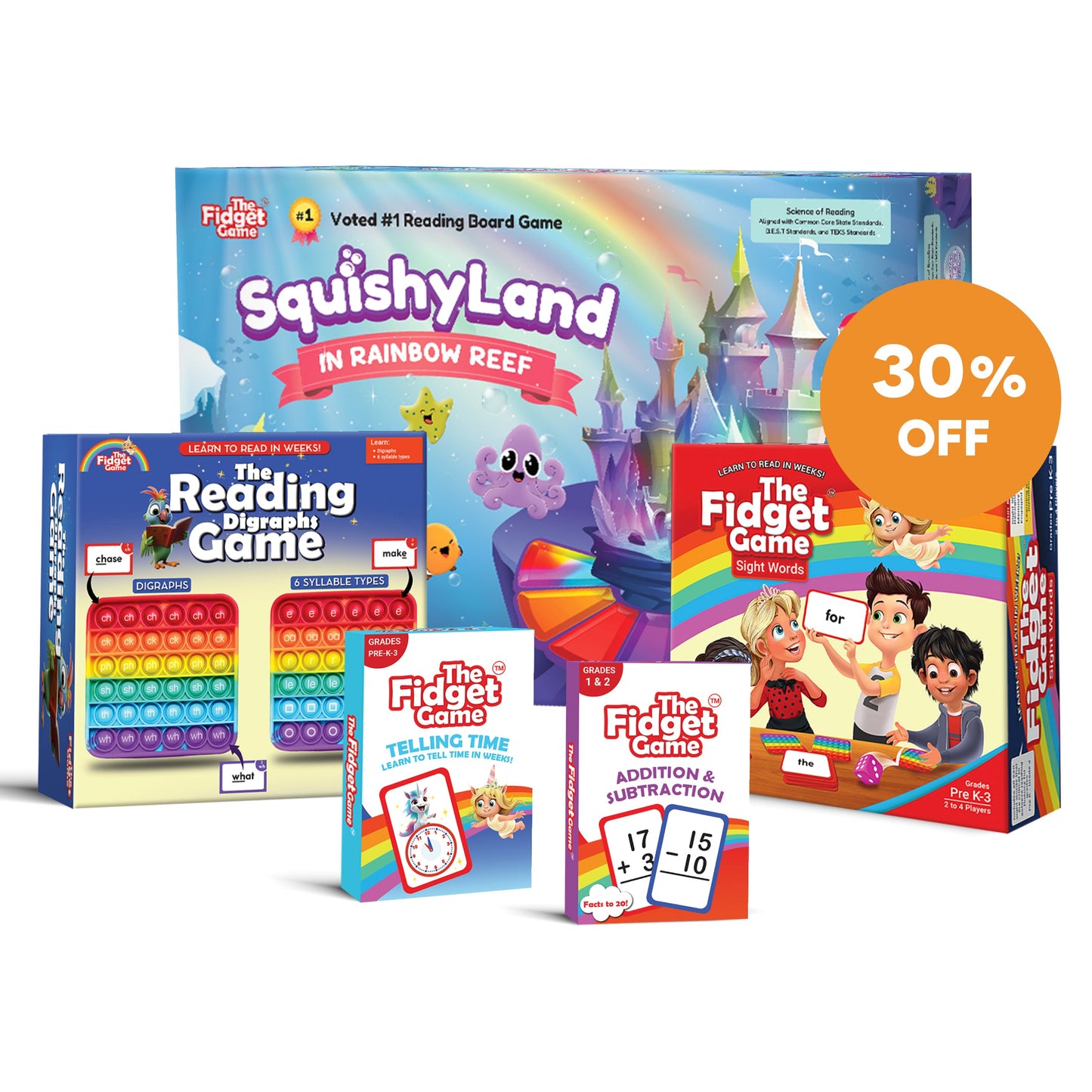 Reading Digraphs Game board game box with blue phonics tile graphic