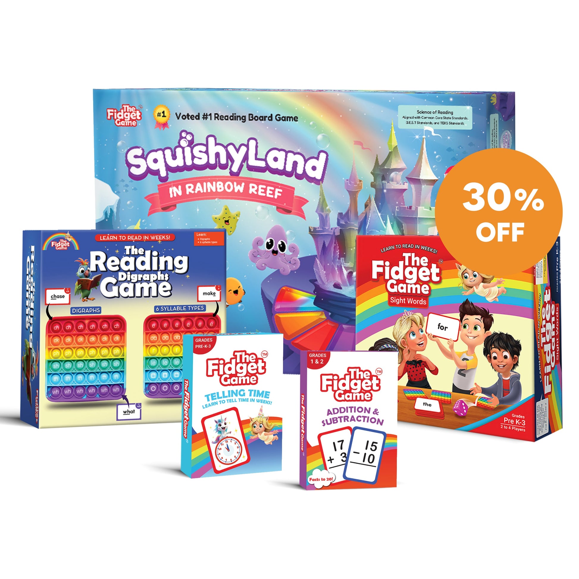 Reading Digraphs Game board game box with blue phonics tile graphic