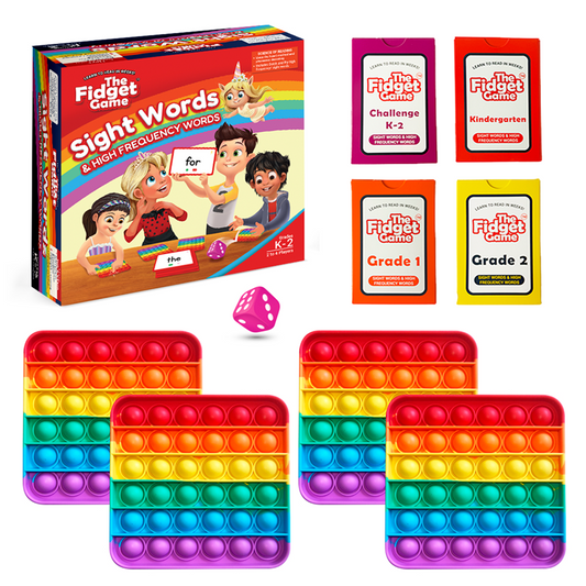 Sight Words & High Frequency Words fidget game set with colorful pop-it mats and word cards