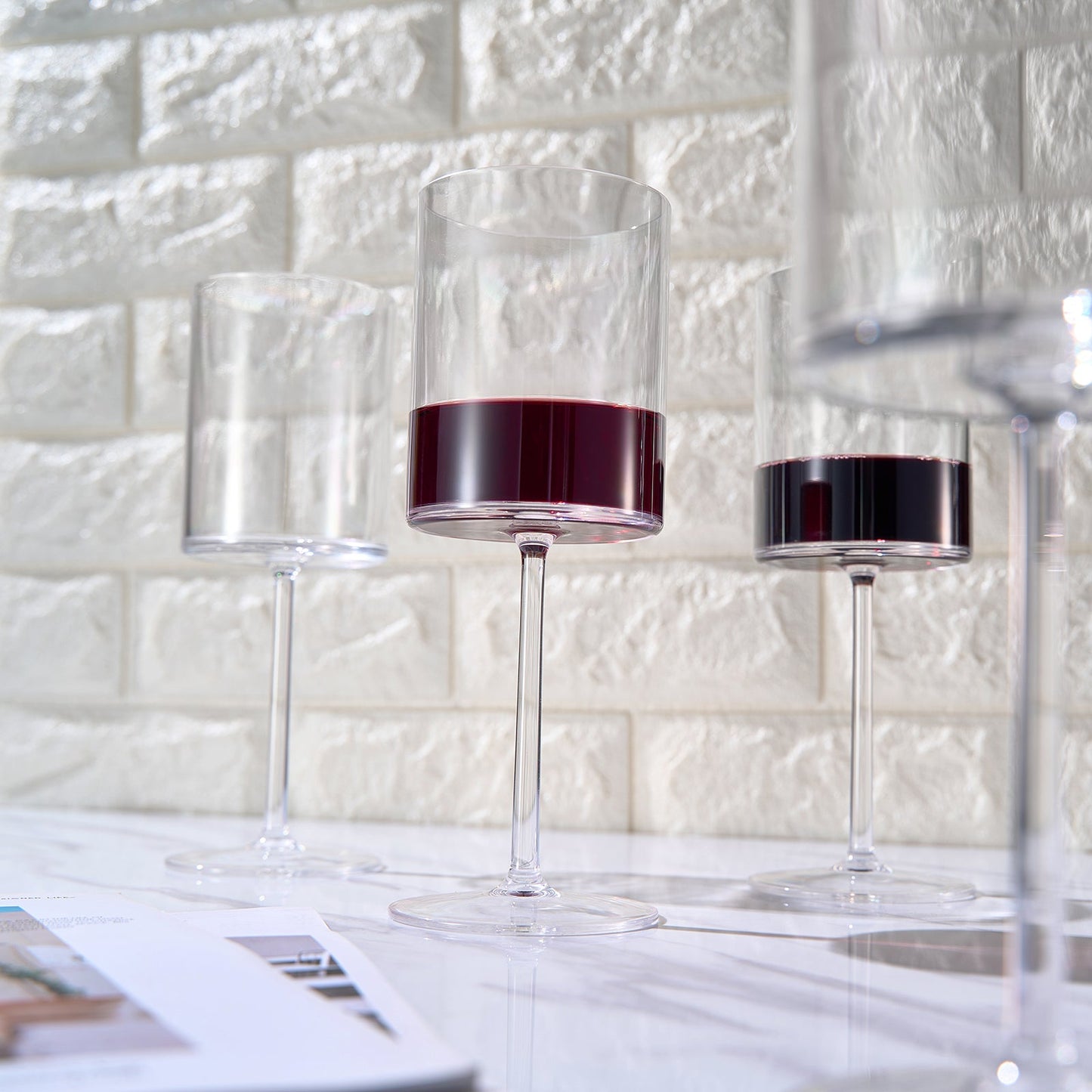 Acrylic wine glasses set of 8, clear cups on slender stems