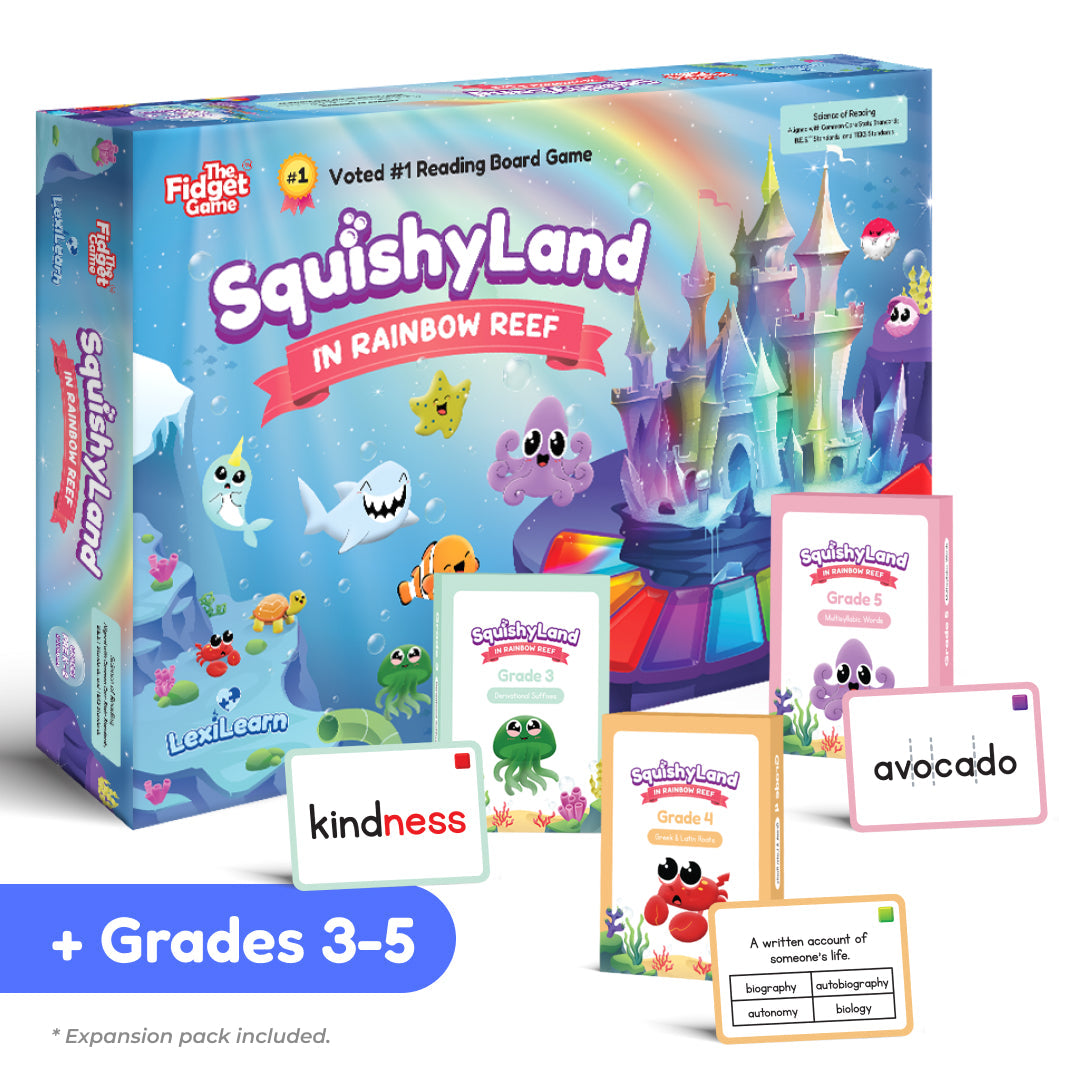 SquishyLand expansion pack with Grade 3–5 card packs and activity cards