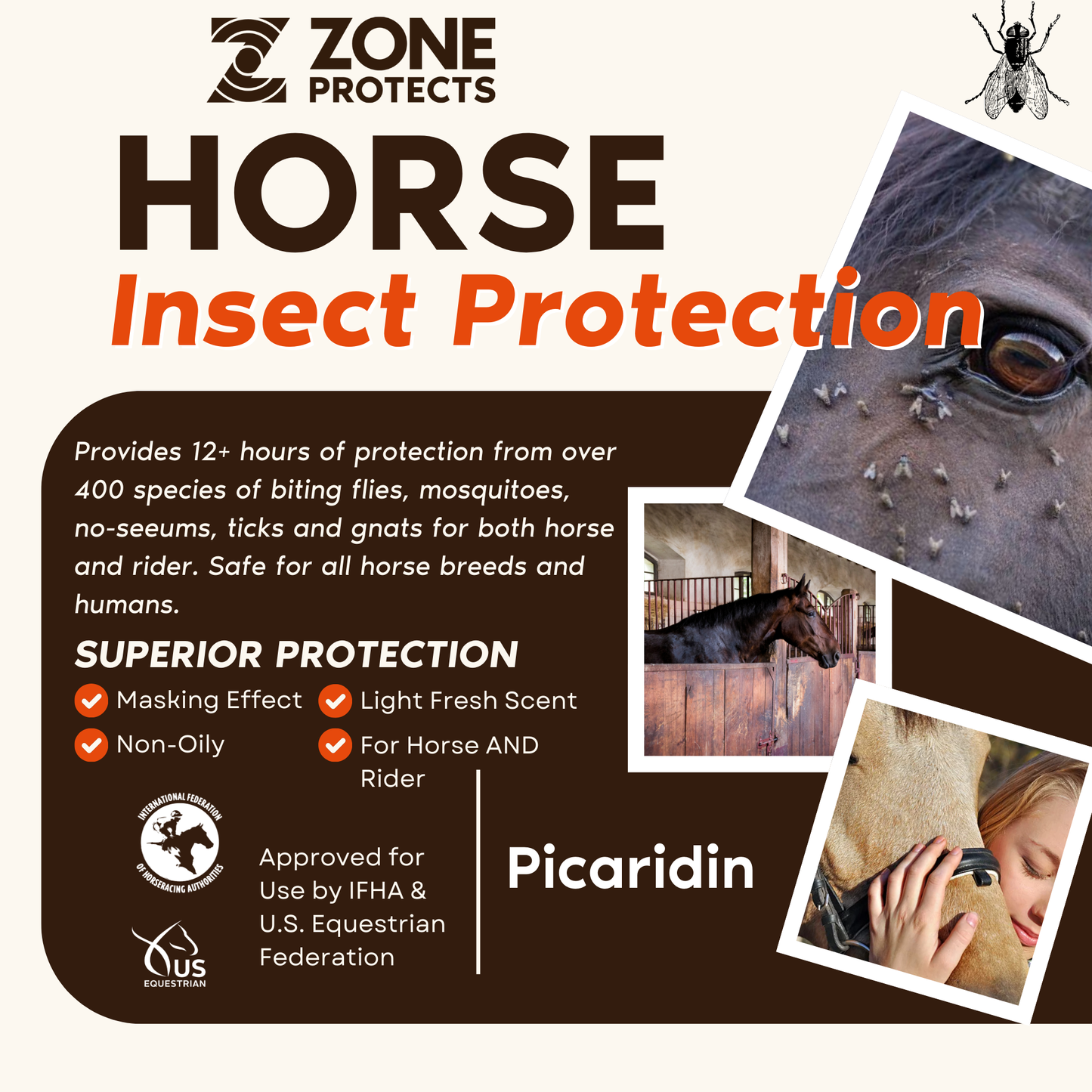 Horse insect protection wipes package front graphic with Picardin and feature icons