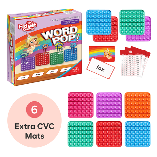 Word Pop! Extra CVC mats set with colorful letter pop-it grids and word cards