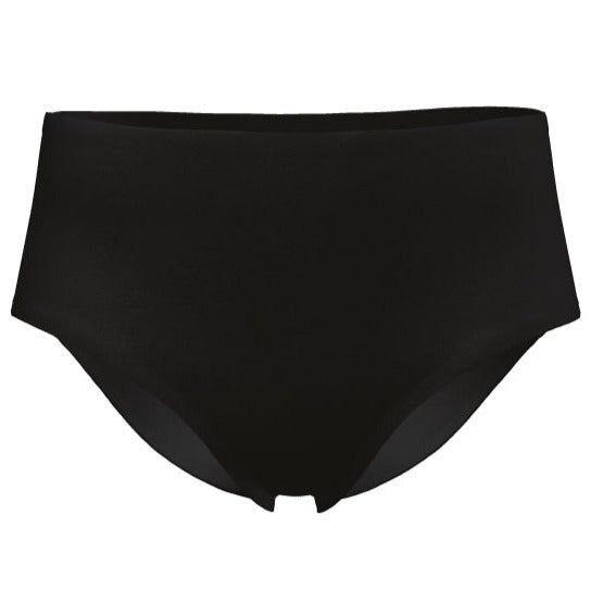 Black high-waist brief with smooth fabric and wide waistband.