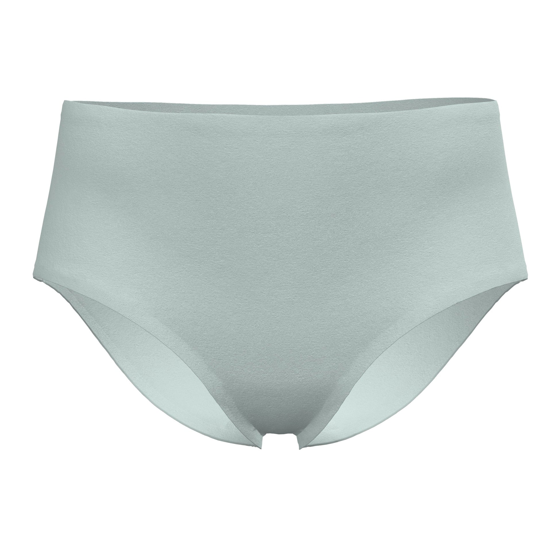 Light blue high-waist brief with smooth fabric and wide waistband.