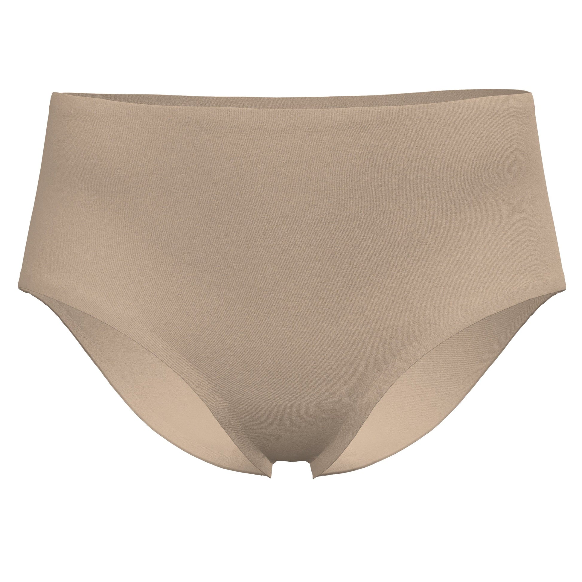 Mocha beige high-waist brief with smooth fabric and wide waistband.