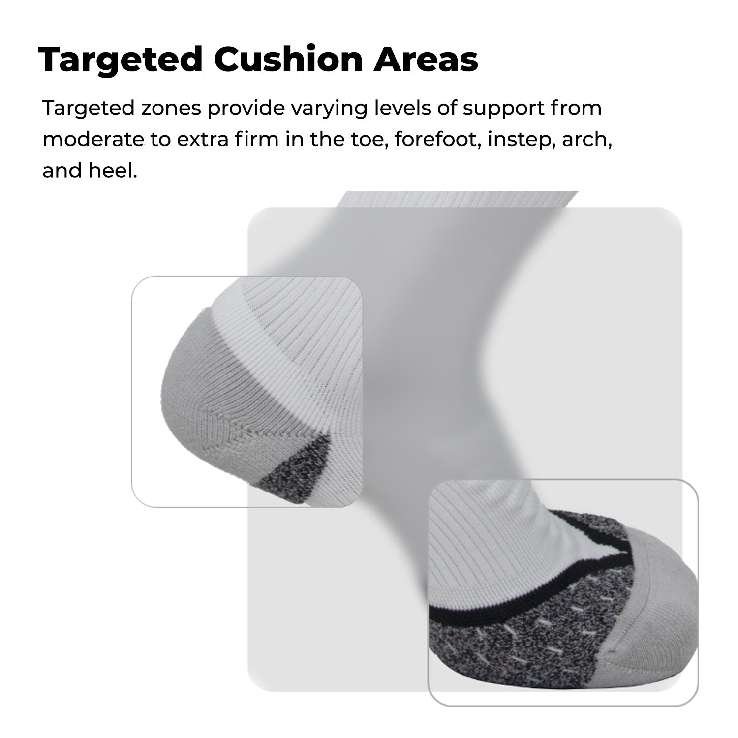 AMP leg compression socks, white with targeted cushioned toe and heel panels
