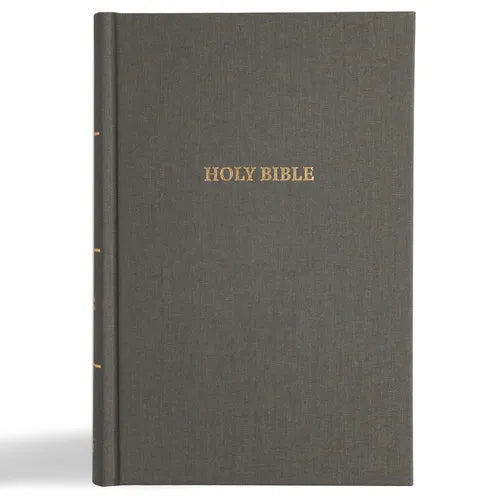 Charcoal cloth hardcover Holy Bible with gold title on front