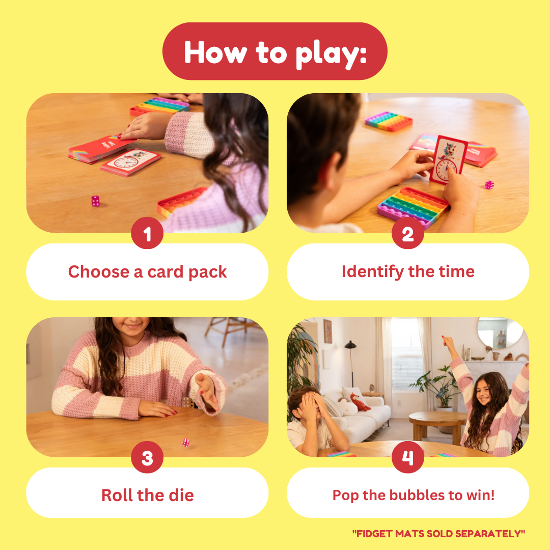 Telling Time card pack instruction panel with steps to choose and identify time