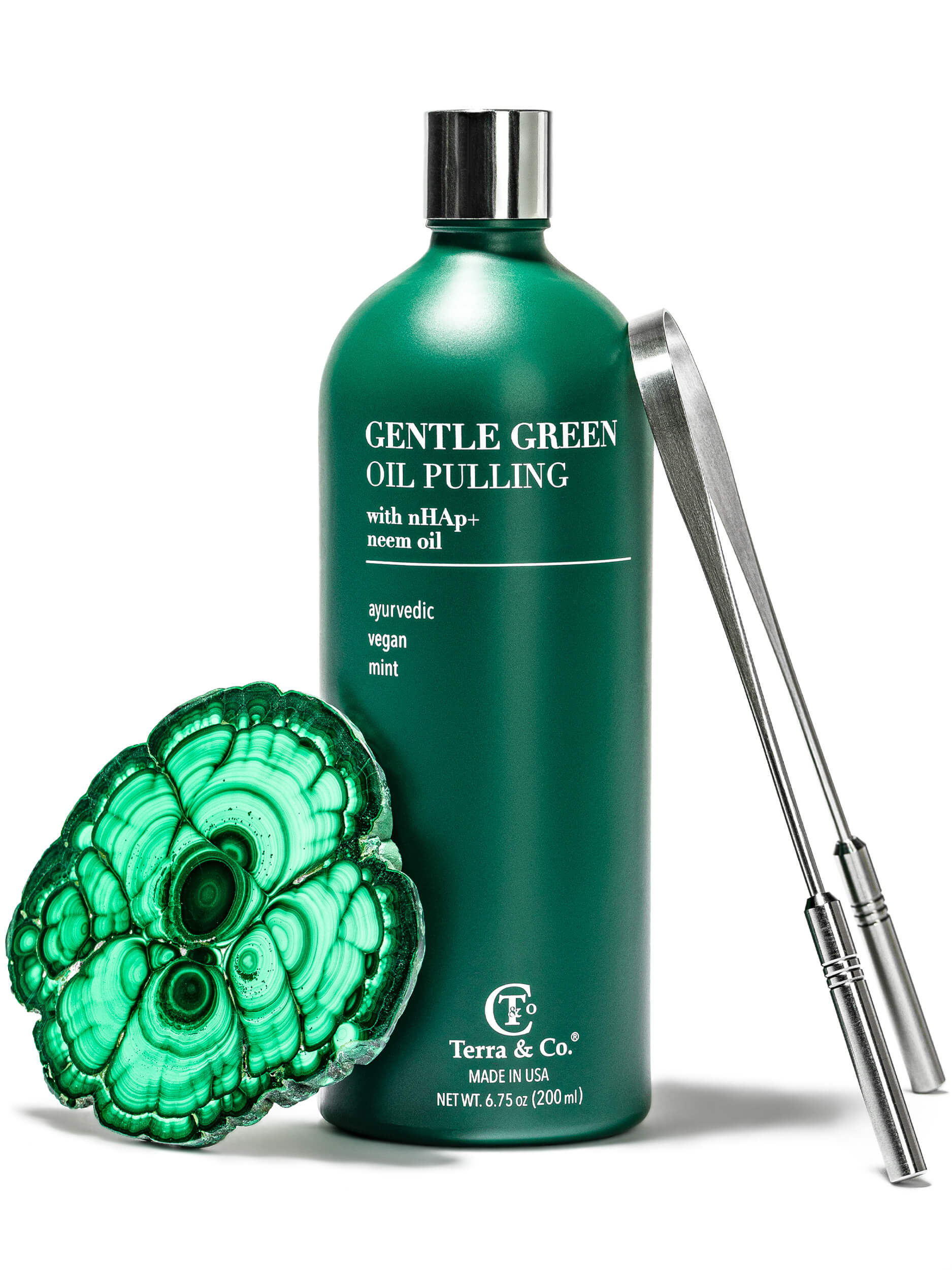 Gentle Oil Pulling + Stainless Steel Tongue Scraper Bundle Terra & Co.