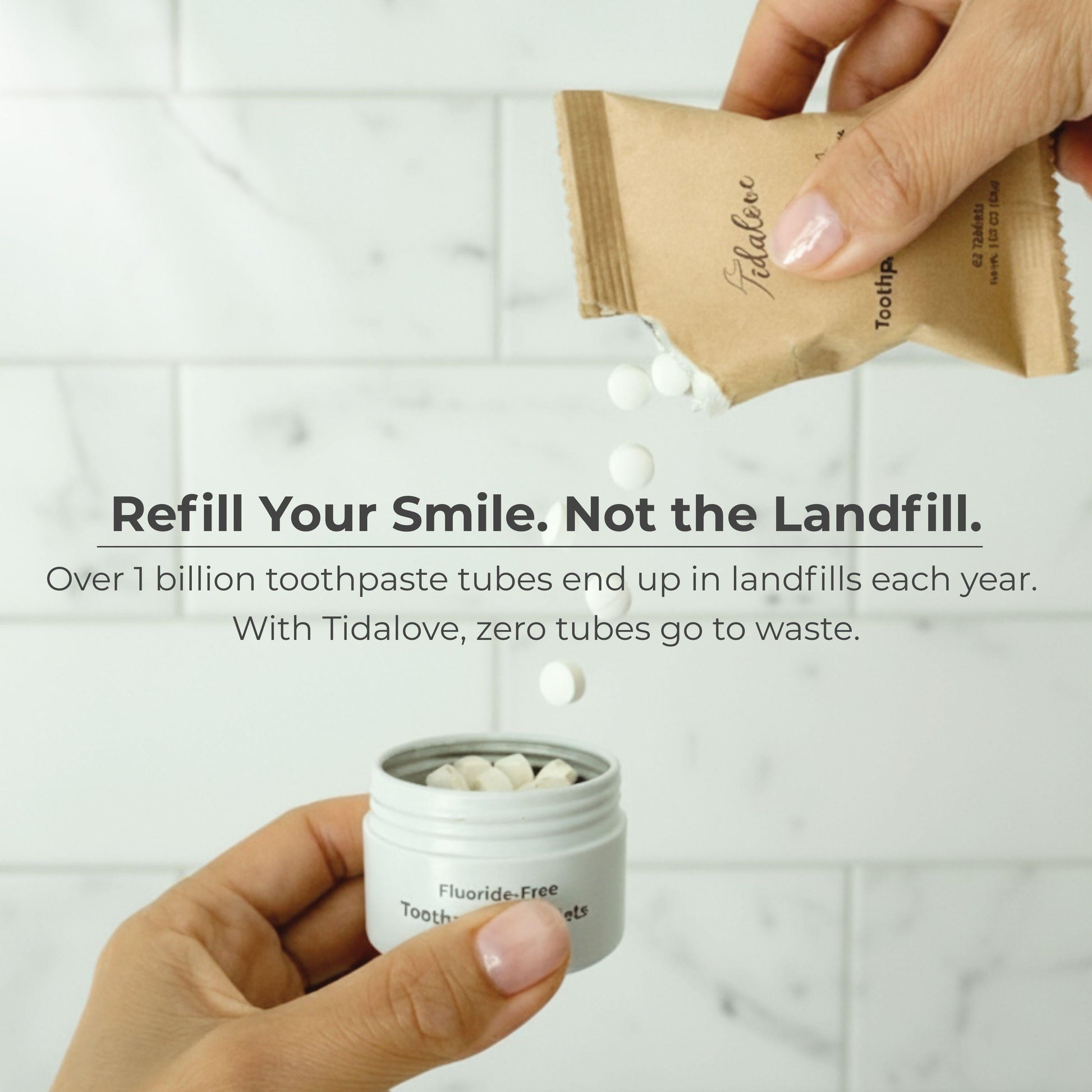 Refill jar and paper pouch with fluoride toothpaste tablets
