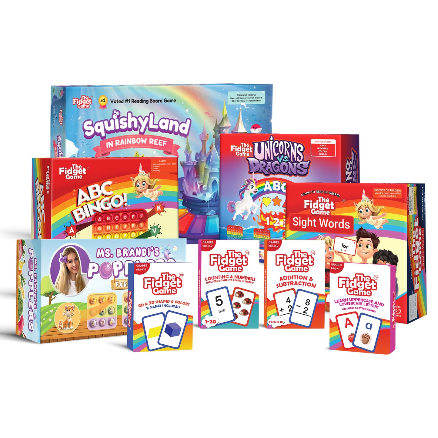 Assorted The Fidget Game product boxes bundle display