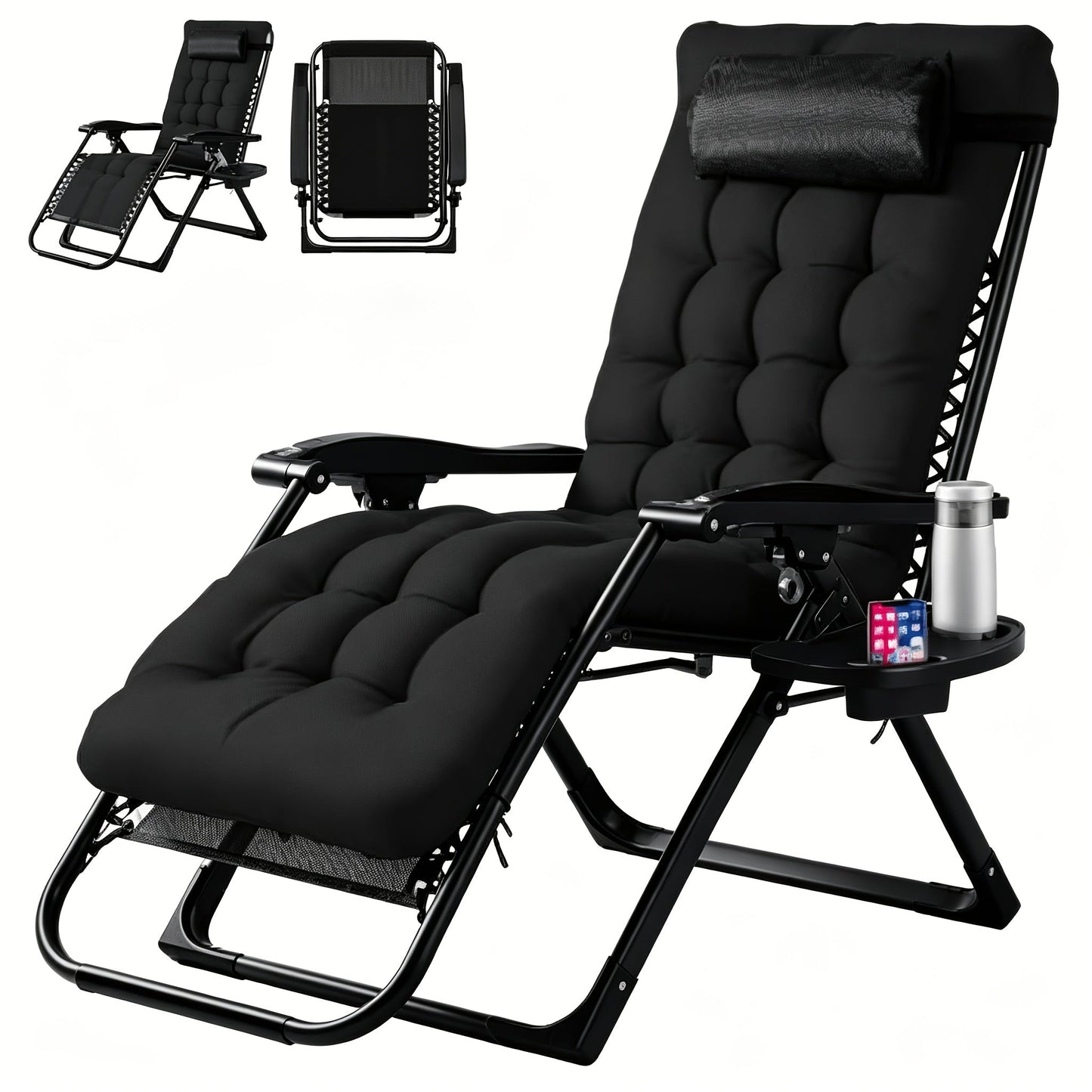 Zero Gravity Recliner Chair Foldable Patio Lounge w/Cup Holder & Cushion 2Dropme