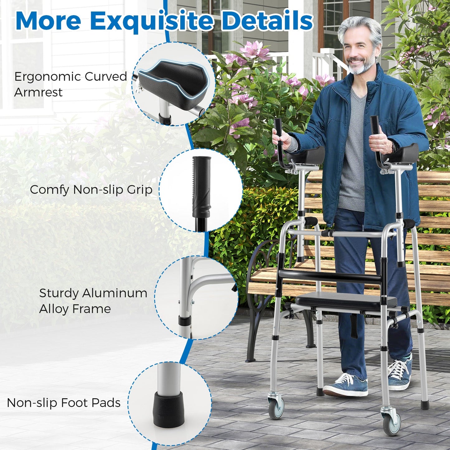 Versatile Rolling Walker for Rehabilitation Training-Silver
