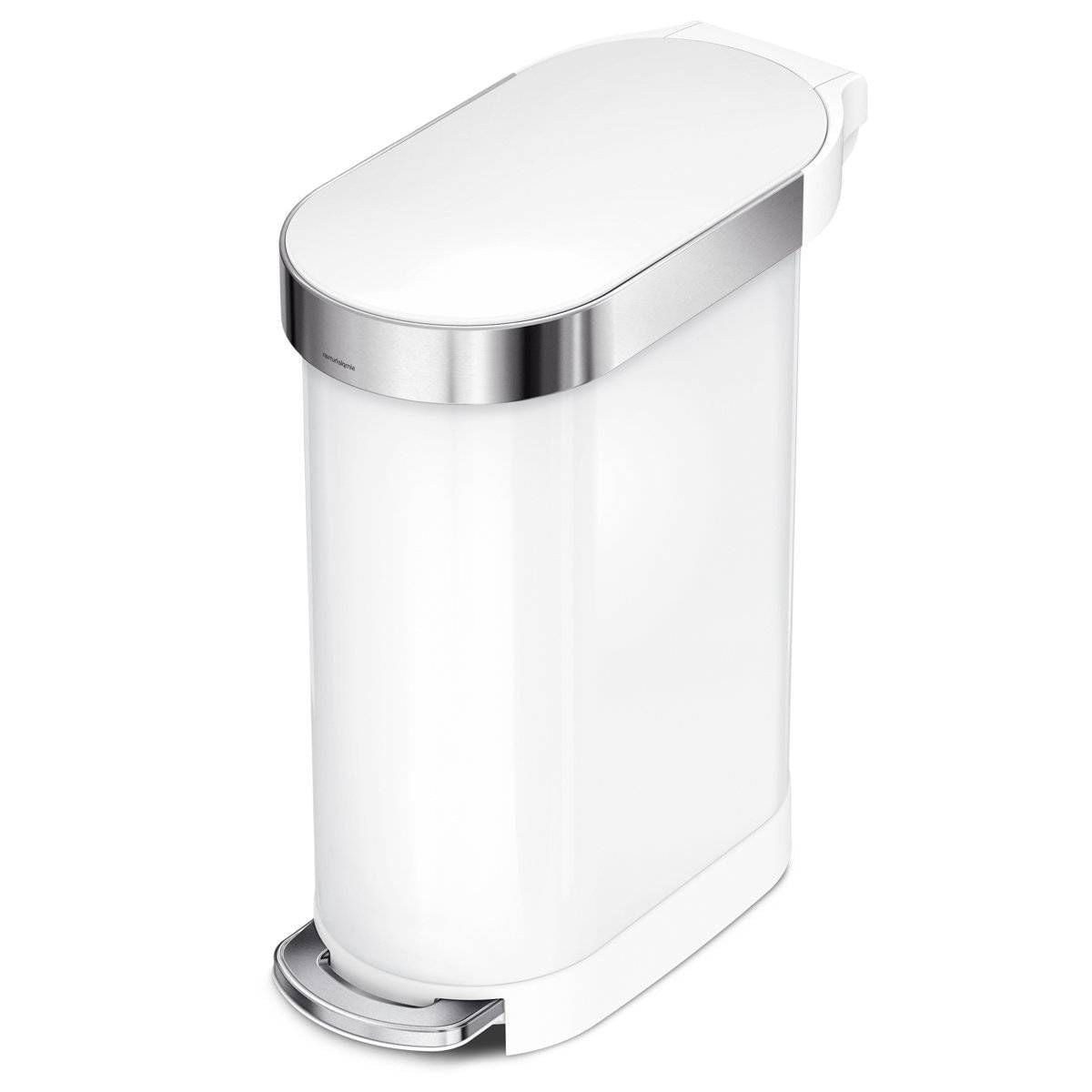 White 12-gallon narrow kitchen trash can with step-on lid