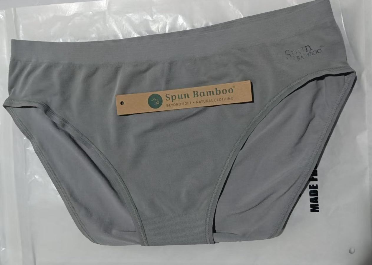 Women's high-leg brief, gray, hangtag and Spun Bamboo waistband logo