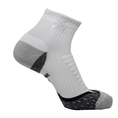 Ankle compression socks, white knit with black cushioned heel and toe