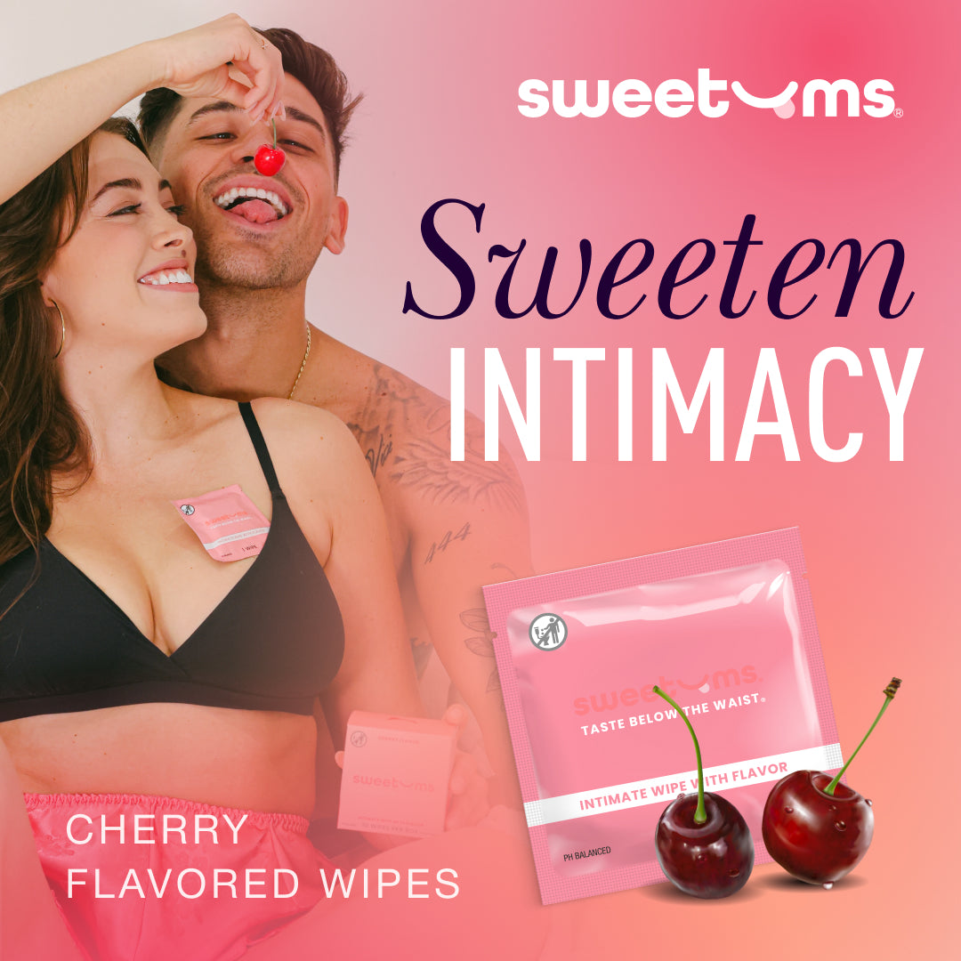 Cherry flavored wipes foil packet with two cherry pieces