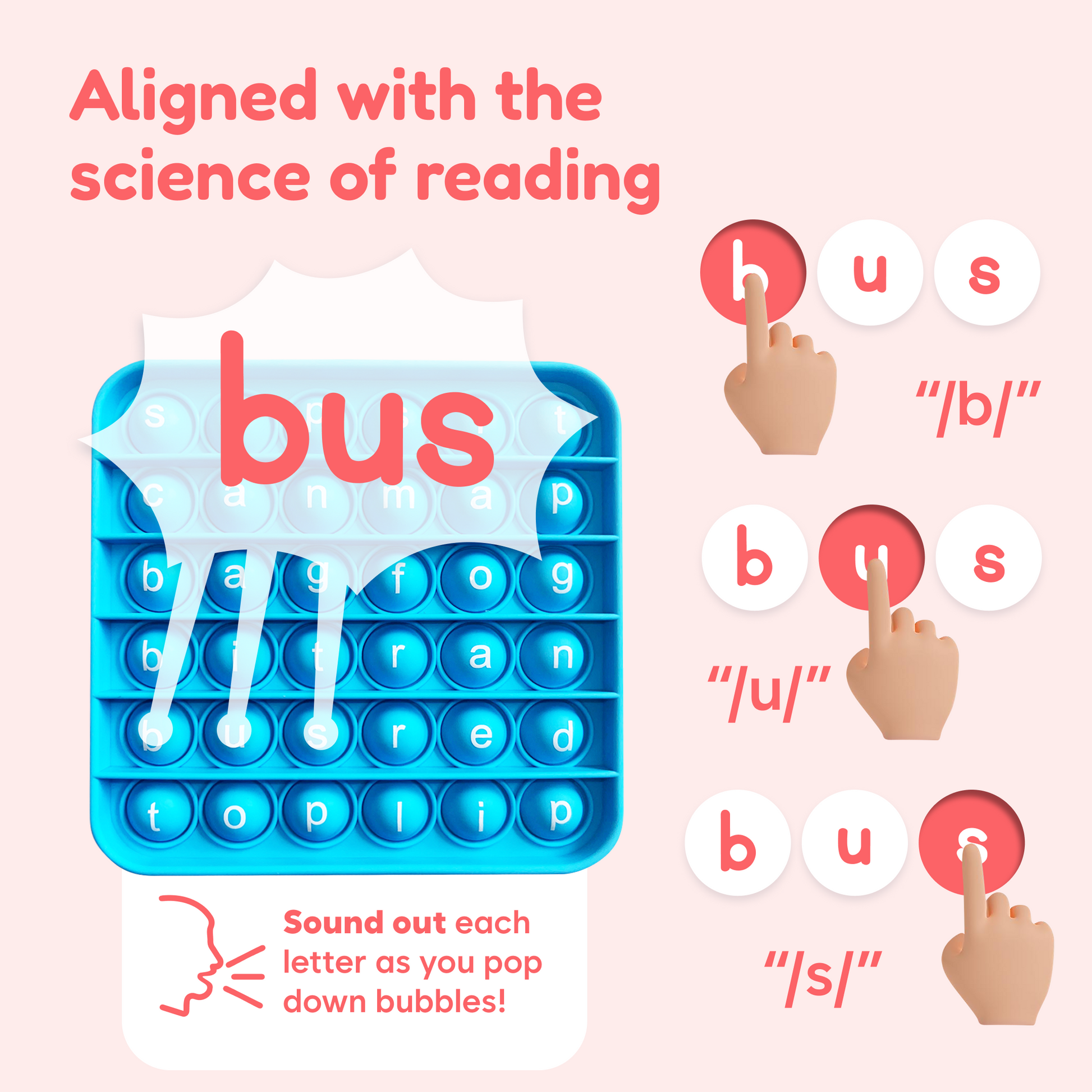 Word Pop phonics bubble mat with letter tiles for sound reading