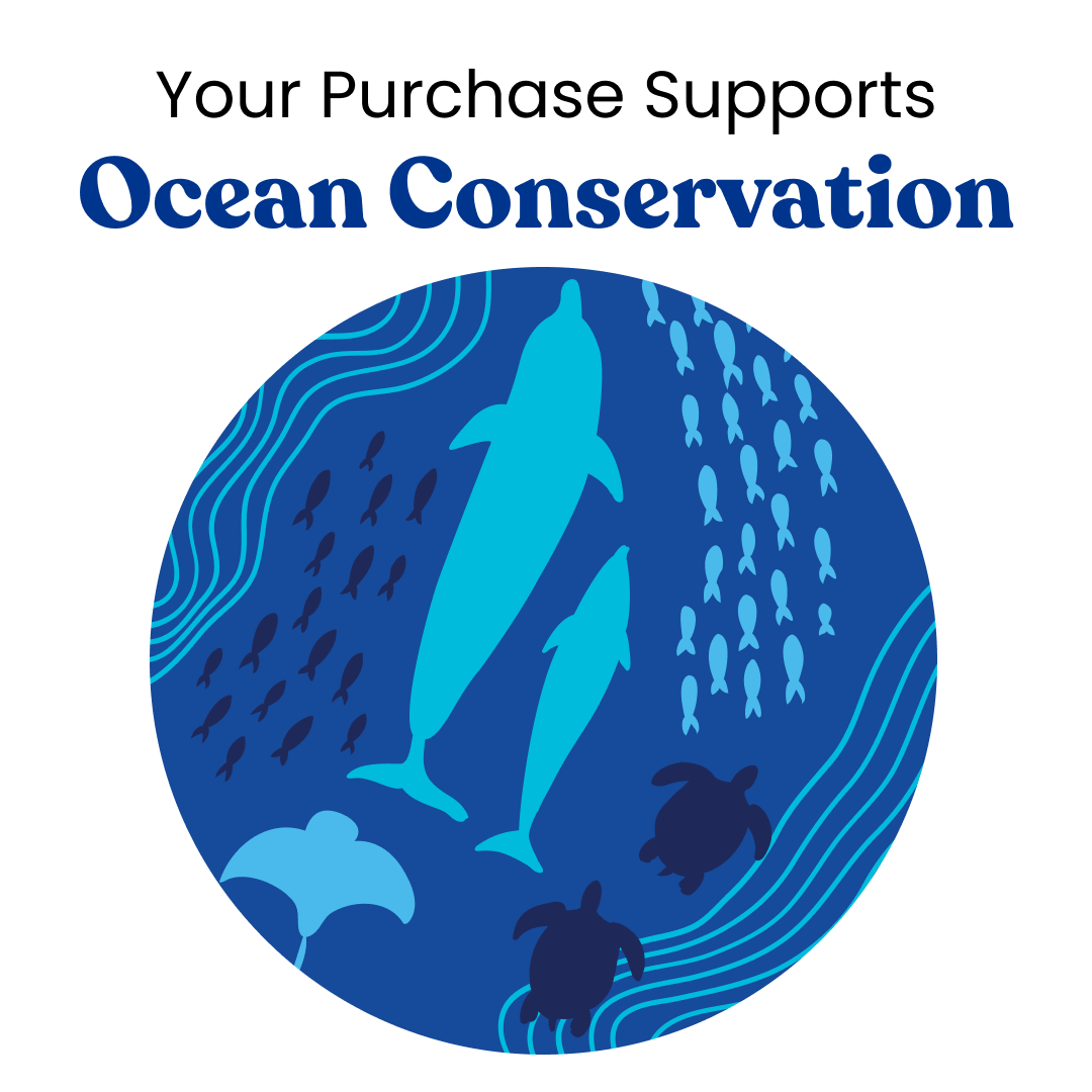 Ocean conservation emblem for laundry detergent sheets with dolphins and sea life