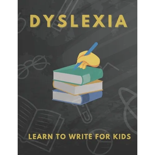 Paperback dyslexia writing workbook cover with stacked books and 'Learn to Write for Kids'