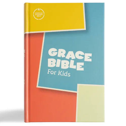 CSB Grace Bible for Kids hardcover with blue cover and yellow accents