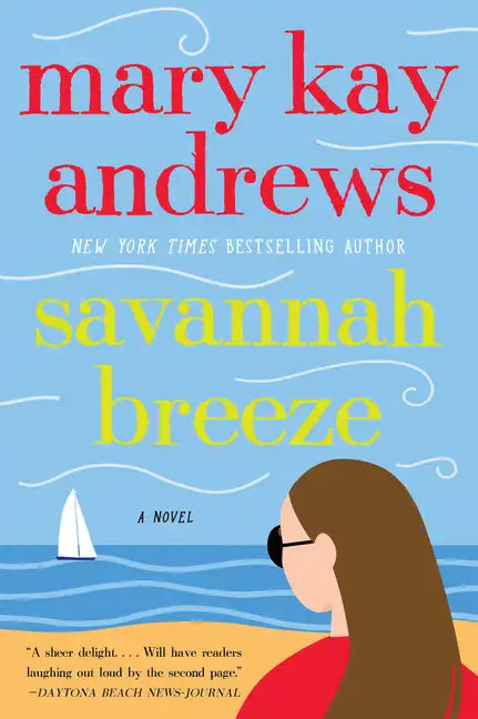 Paperback novel cover with red and blue title text, sailboat, and ocean waves