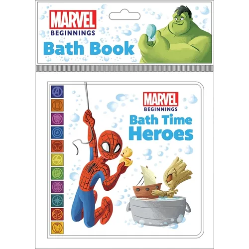 Bath time heroes vinyl-bound book cover with Spider-Man and green character in tub